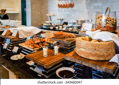 Abu Dhabi. Summer 2016. Breakfast At The Hotel . Breakfast Buffet. Buffet Catering Food Arrangement On Table. Delicious Desserts In The Restaurant's Menu.