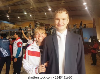 Abu Dhabi, UAE - 20 March 2019. Russian Horse Rider And His Trainer At Special Olympics World Games 2019.