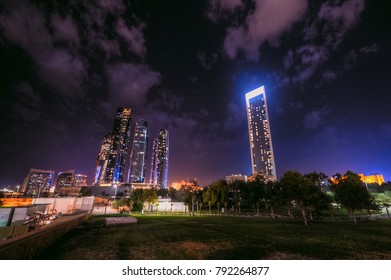 Abu Dhabi, UAE - 2017 - Adnoc & Etihad Towers At Night 