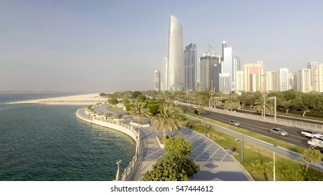 Abu Dhabi, UAE. Aerial City View From Corniche Beach.