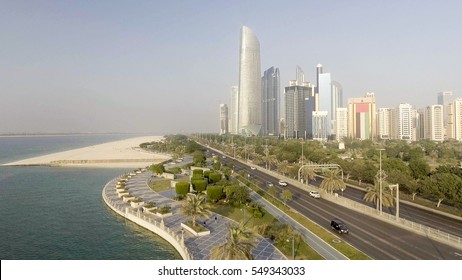 Abu Dhabi, UAE. Aerial City View From Corniche Beach.