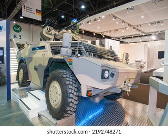 Abu Dhabi, UAE - Feb.23. 2011: German Krauss-Maffei Wegmann (KMW) FENNEK FAO (Forward Artillery Observer) In IDEX 2011 Military Exibition