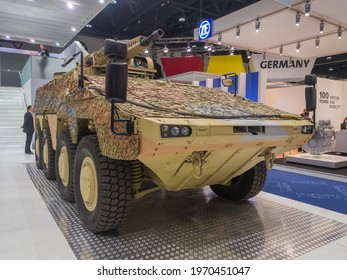 Abu Dhabi, UAE - Feb.25.2015: GTK Boxer Infantry Fighting Vehicle Variant With A 30mm LANCE RC Turret At IDEX 2015