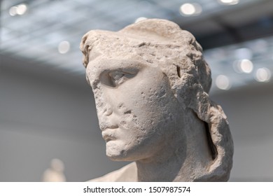 ABU DHABI, UAE - JAN 22, 2019: Ancient Greek sculptures at Louvre, Abu Dhabi.