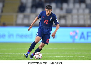 Abu Dhabi, UAE - Jan 6 2019: Supachai Jaided In Action During AFC Asian Cup 2019 Between Thailand And India At  Al Nahyan Stadium In Abu Dhabi, UAE.