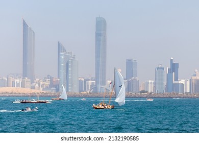 Abu Dhabi, UAE - March 17, 2013: Traditional dhow sailing race in Abu Dhabi. 60 Feet.