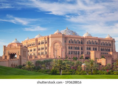 ABU DHABI, UAE - MARCH 29: Emirates Palace and gardens in Abu Dhabi on March 29, 2014, UAE. Five stars Emirates Palace is the second most expensive hotel ever built for about 6 billion USD.