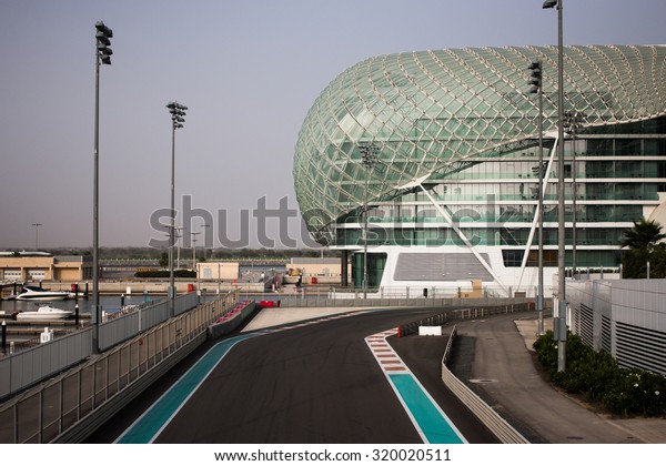 Abu Dhabi, UAE- May\
13,2014: The Yas Hotel - the iconic symbol of Abu Dhabi\'s Grand\
Prix. It is the first new hotel in the world to be built over an F1\
race circuit