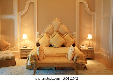 ABU DHABI, UAE - MAY 26: Standard room interior of Emirates Palace hotel on May 26, 2011. Emirates Palace is one of the most luxurious hotels of the world.