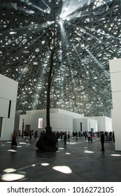 ABU DHABI, UNITED ARAB EMIRATES - JANUARY 26, 2018: Lights Passing Through Roof And Ceiling Of Louvre Abu Dhabi Presenting Rain Of Light Design Feature