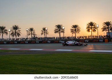 ABU DHABI, UNITED ARAB EMIRATES - December 11, 2021: Nikita Mazepin, Russia competes for Haas F1 Team at round 22 of the 2021 FIA Formula 1 championship at the Yas Marina Circuit.