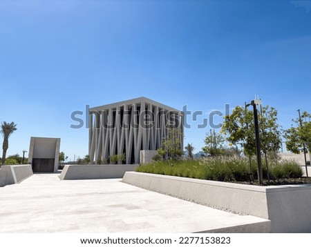 Abu Dhabi, United Arab Emirates - March 18 2023 : The Synagogue at The Abrahamic Family House, encompassing a mosque, a church, a synagogue and is situated in the  Saadiyat Island Cultural District