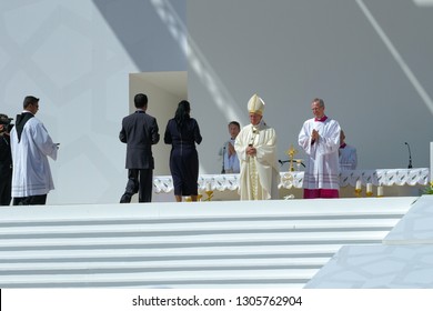 Abu Dhabi /United Arab Emirates-Feb-5-2019:Pope Francs's Visit To UAE Marks The First Time A Pope Has Been To This Country.The Catholic Community In UAE Took Part In The Pontifical High Mass By Him.