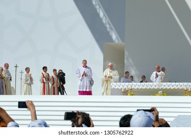 Abu Dhabi /United Arab Emirates-Feb-5-2019:Pope Francs's Visit To UAE Marks The First Time A Pope Has Been To This Country.The Catholic Community In UAE Took Part In The Pontifical High Mass By Him.