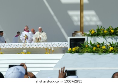 Abu Dhabi /United Arab Emirates-Feb-5-2019:Pope Francs's Visit To UAE Marks The First Time A Pope Has Been To This Country.The Catholic Community In UAE Took Part In The Pontifical High Mass By Him.