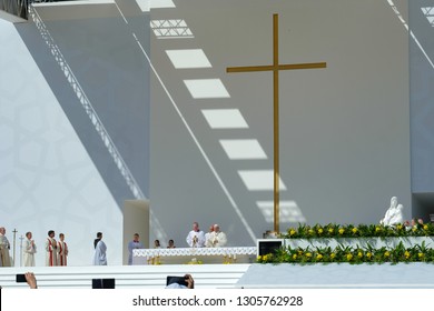 Abu Dhabi /United Arab Emirates-Feb-5-2019:Pope Francs's Visit To UAE Marks The First Time A Pope Has Been To This Country.The Catholic Community In UAE Took Part In The Pontifical High Mass By Him.