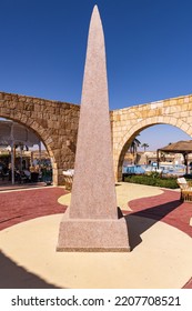 Abu Simbel, Aswan, Egypt. February 23, 2022. Replica Obelisk At A Hotel Conference Center In Abu Simbel.