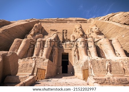Abu Simbel, Egypt -  November 16, 2021: The great ancient Egyptian temple of Abu Simbel at Abu Simbel, Egypt