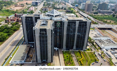 Abuja FCT Nigeria- May 25, 2021: Aerial Shot Of Central Bank Of Nigeria Headquarters Building 