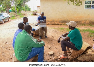 Abuja Nigeria - July 26, 2021: Community Sensitization On Covid 19, Health And Water Hygiene Of Indigenous Africa Villages. Election Campaign Meeting. Cancer Awareness Program And Empowerment