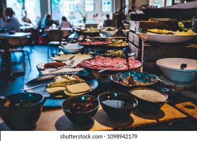 Abundant Food Table, Brunch In Coffee Shop