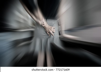 Abusive Person Grabs Buttocks Of Female Coworker Or Secretary Causing  Mental Stress And Discomfort. Unsafe Work Environment With Violent Behavior. Radial Blur Effect