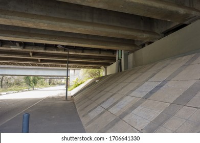 Abutment of the girder bridge Pont d'Empalot in Toulouse, France, a viaduct featuring precast concrete beams over the River Garonne and supporting the six-lane expressway of Toulouse ring road - Shutterstock ID 1706641330