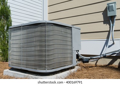 AC Unit Connected To The Residential House