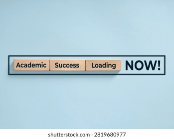 Academic success message loading on wooden blocks, indicating progress towards goals and future achievement in academic education.