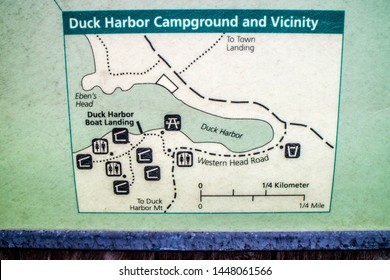 Acadia National Park, ME, USA - August 12, 2018: The Duck Harbor Campground And Vicinity Map