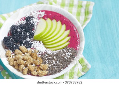 Acai Bowl With Blackberry, Mulberry, Coconut, Apple And Chia Seeds