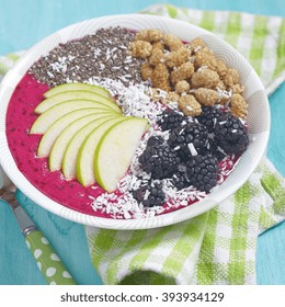 Acai Bowl With Blackberry, Mulberry, Coconut, Apple And Chia Seeds