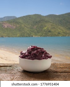 Acai Bowl On Background Tropical Beach