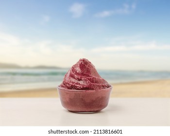 Acai Bowl On Background Tropical Beach