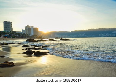 Acapulco, Mexico - November 28, 2020: Sunrise on Acapulco Beach, View of the Pacific Coast