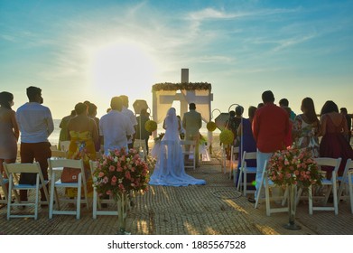 Acapulco, Mexico - November 28, 2020: Acapulco beach wedding in quarantine for covid-19. 