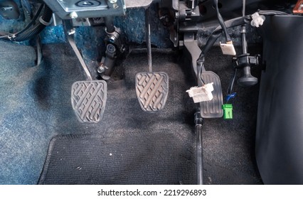 Acceleration Pedal Or Gas Pedal, Brake Pedal And Clutch Pedal Of A Car