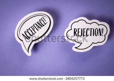 Acceptance! And Rejection! Speech Bubbles Illustrate Opposing Decisions, Evaluation, And Communication Concepts.