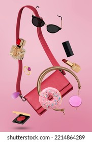 Accesories for a casual day on pink background