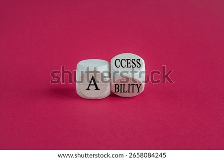 Access and ability symbol. Turned cube and change words Access to Ability. Beautiful red background. Access ability and business concept. Copy space.