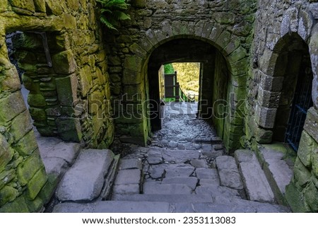 Access entrance from the cliffs to Dunnottar Castle in the east of Scotland, UK.