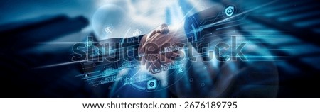 Access Management concept, user authorization, handshake of global network connection securing identities, login, data, roles, compliance, control, policies.