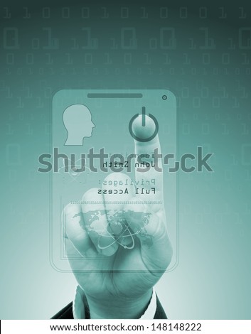 access for security or identification.Hand with digital scanner.