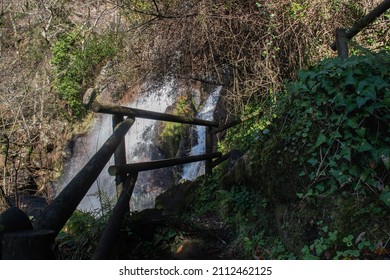 Access Trail With Handrails To Access The Filveda Waterfall, Also Known As The Frágua Da Pena Waterfall, Freguesia De Silvada, Sever Do Vouga, District Of Aveiro. Portugal