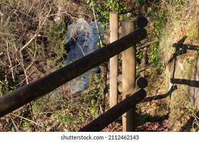 Access Trail With Handrails To Access The Filveda Waterfall, Also Known As The Frágua Da Pena Waterfall, Freguesia De Silvada, Sever Do Vouga, District Of Aveiro. Portugal