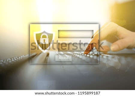 Access windows with login and password. Cybersecurity and data protection concept on virtual screen.