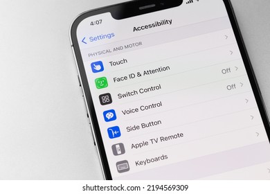 Accessibility Settings On Screen IPhone Closeup. Apple Accessibility Settings For Users Who Are Blind Or Low Vision. Batumi, Georgia - July 28, 2022