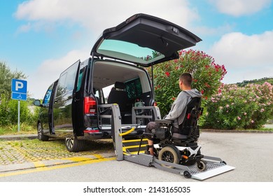 Accessible Car With Wheelchair Lift Ramp For Person With Disability.