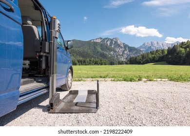 Accessible Car With Wheelchair Lift Ramp For Person With Disability.