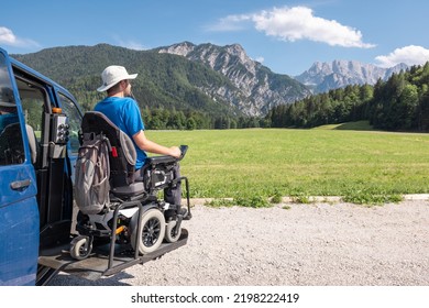 Accessible Car With Wheelchair Lift Ramp For Person With Disability.